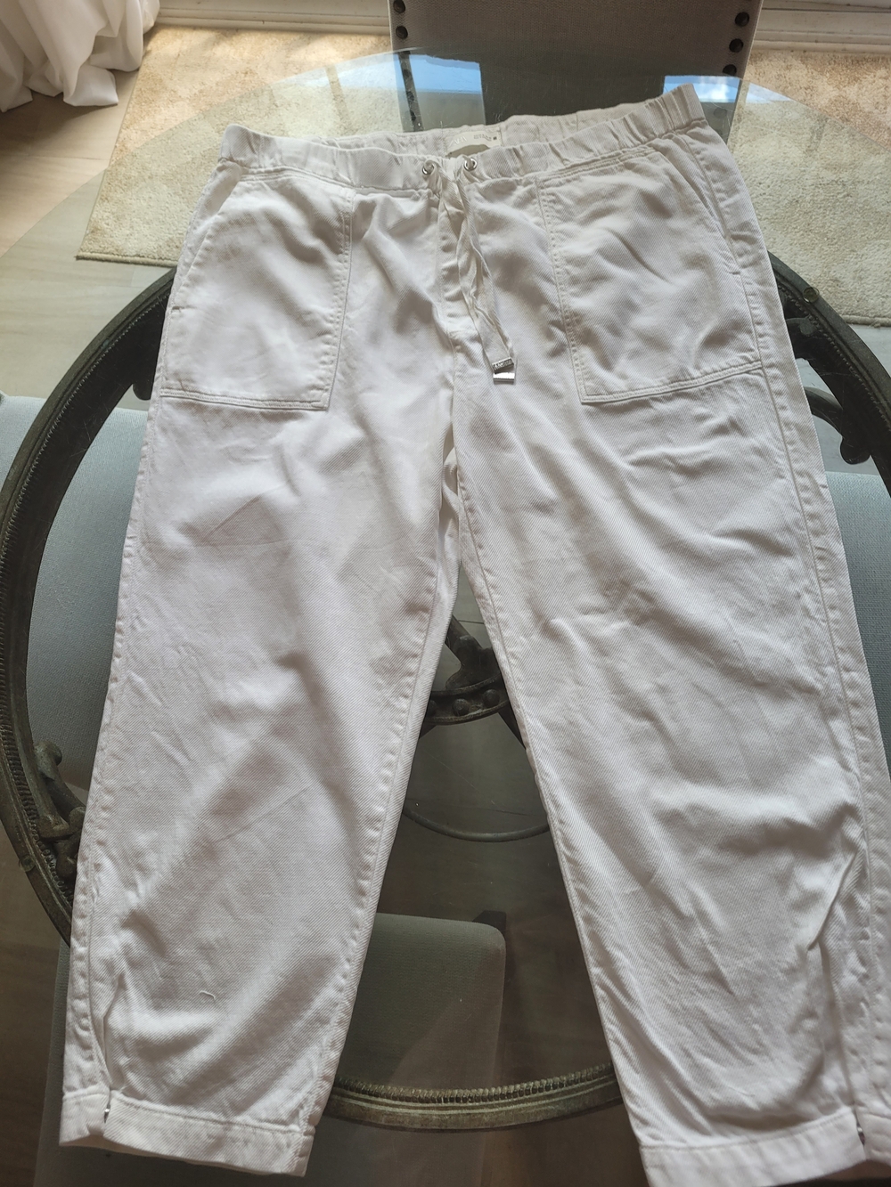 Zara White Drawstring Patch-Pocket Cotton Chinos X L